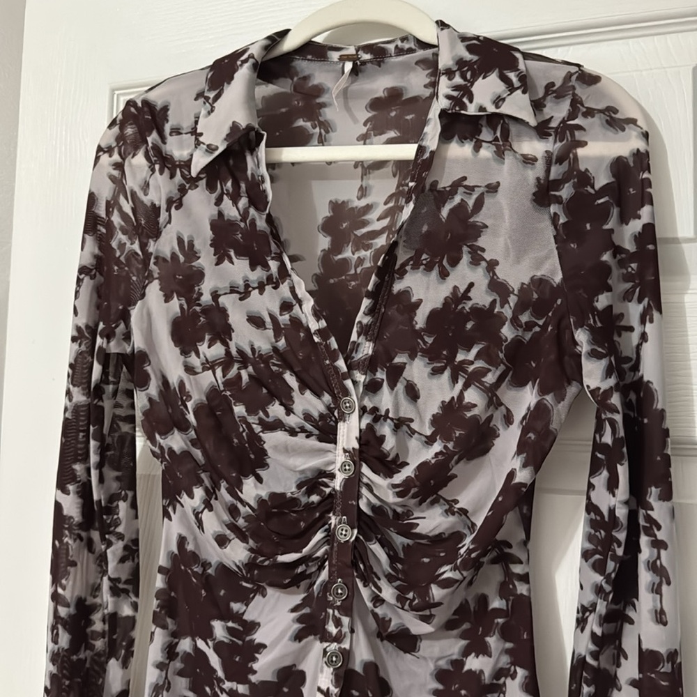Free People Lucky Shirtee Mesh Long Sleeve Top